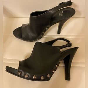 Peep toe sling back black heels